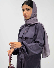 Yezwe modest wear jumpsuit women in purple with button-up front and long sleeves for stylish comfort