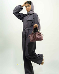 Yezwe modest wear jumpsuit women in dark gray with a stylish silhouette and elegant accessories