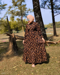 Yezwe modest wear maxi dress in brown floral pattern, perfect for casual outings or special occasions