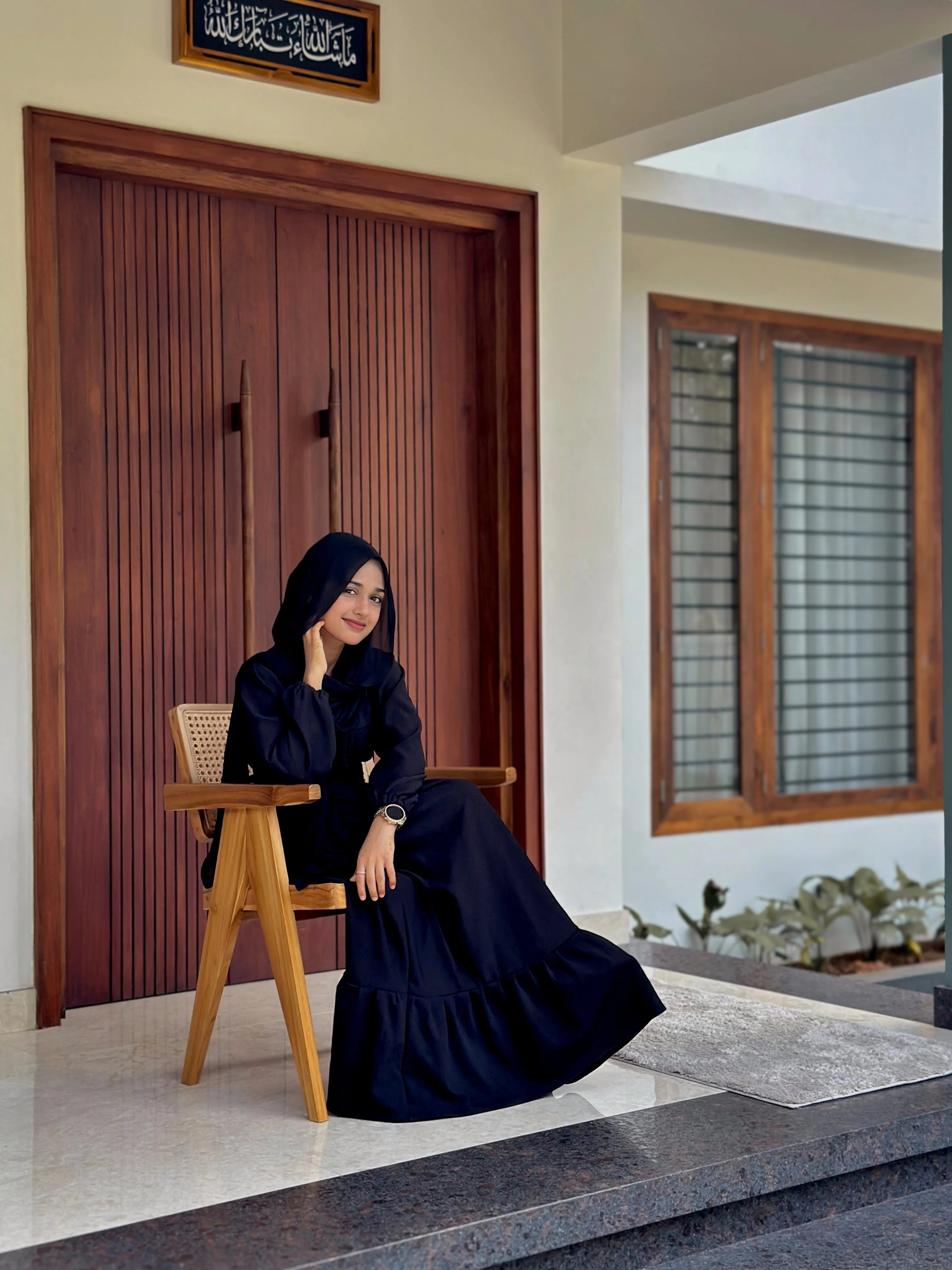 Yezwe Modest Wear Maxi Dress in Black with Ruffled Hem, Perfect for Elegant and Comfortable Outfits