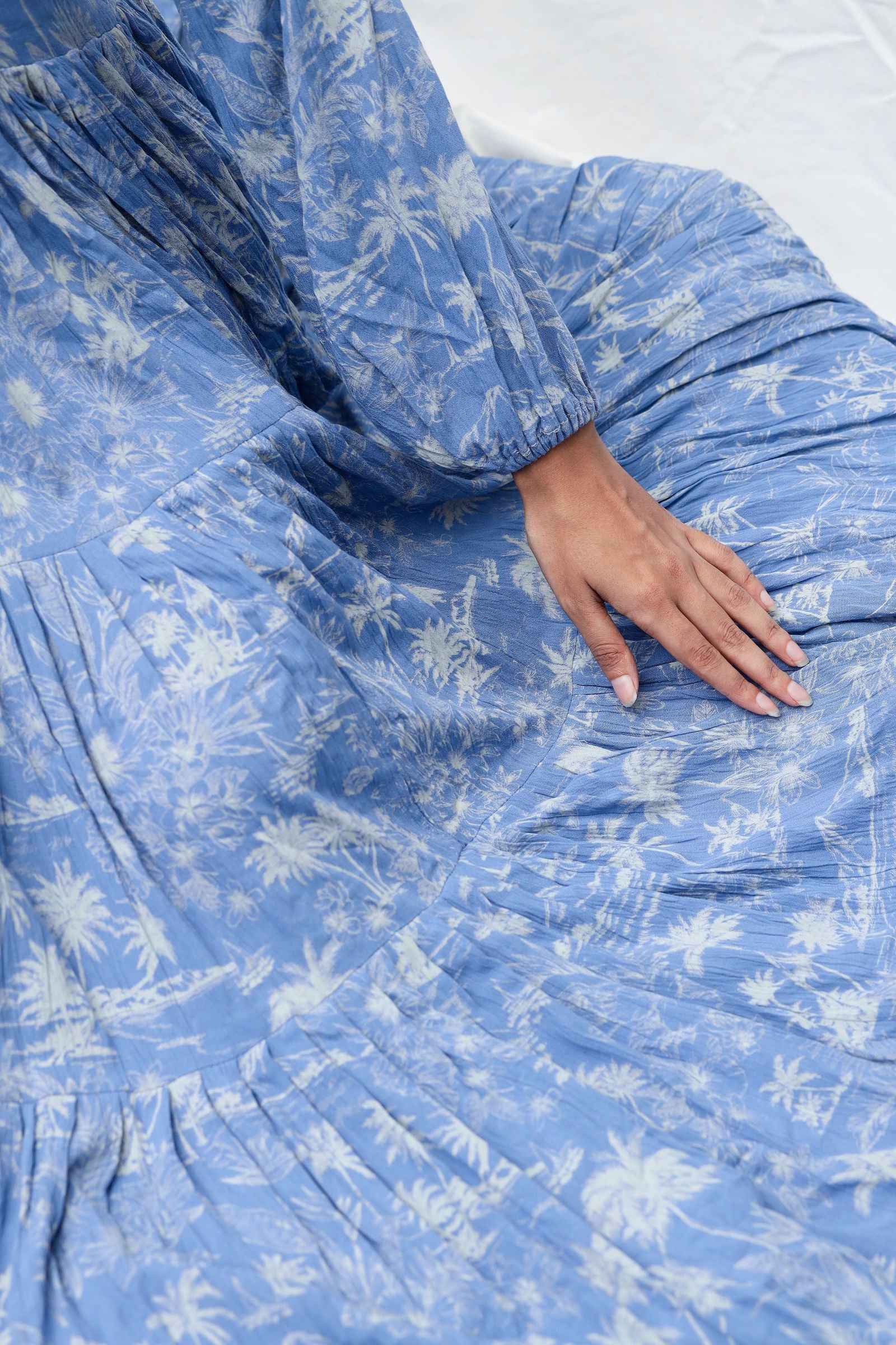 Yezwe modest wear maxi dress in blue with floral patterns and flowy design perfect for casual outings