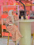 Yezwe Maroon Print Maxi Dress with Cloth Belt - Modest Wear - YEZWE