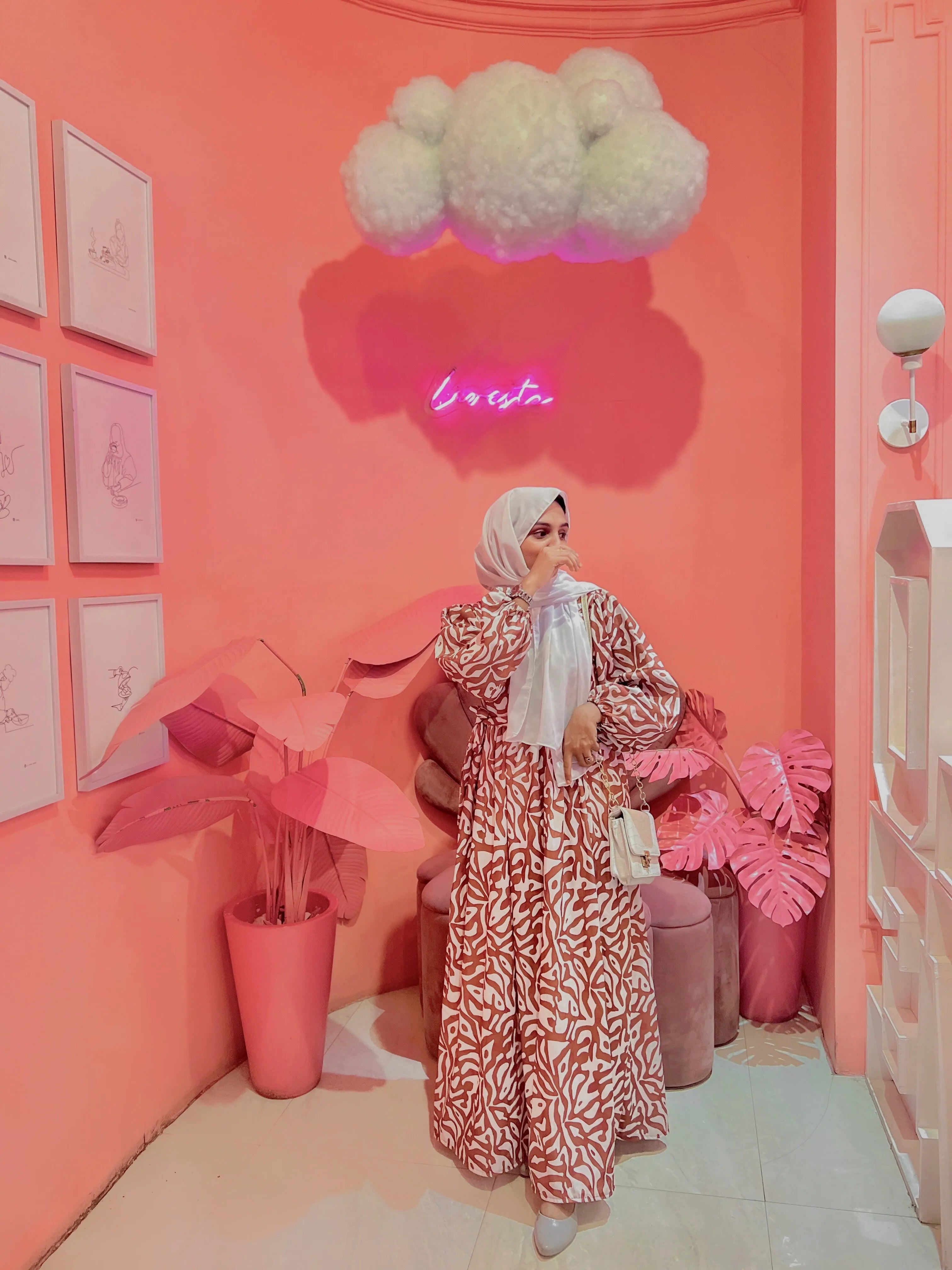 Yezwe Maroon Print Maxi Dress with Cloth Belt - Modest Wear - YEZWE