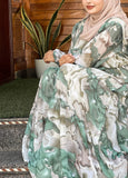 Yezwe Sea Green Print Georgette Maxi Dress with Cloth Belt - Modest Wear - YEZWE