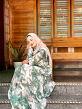Yezwe modest wear maxi dress with flowing fabric in green and beige for comfortable, chic style