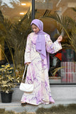 Yezwe Purple Marble Big Print Maxi Dress with Attached Belt - Modest Wear - YEZWE