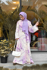 Yezwe Modest Wear Maxi Dress in soft pastel colors with flowing sleeves for elegant style