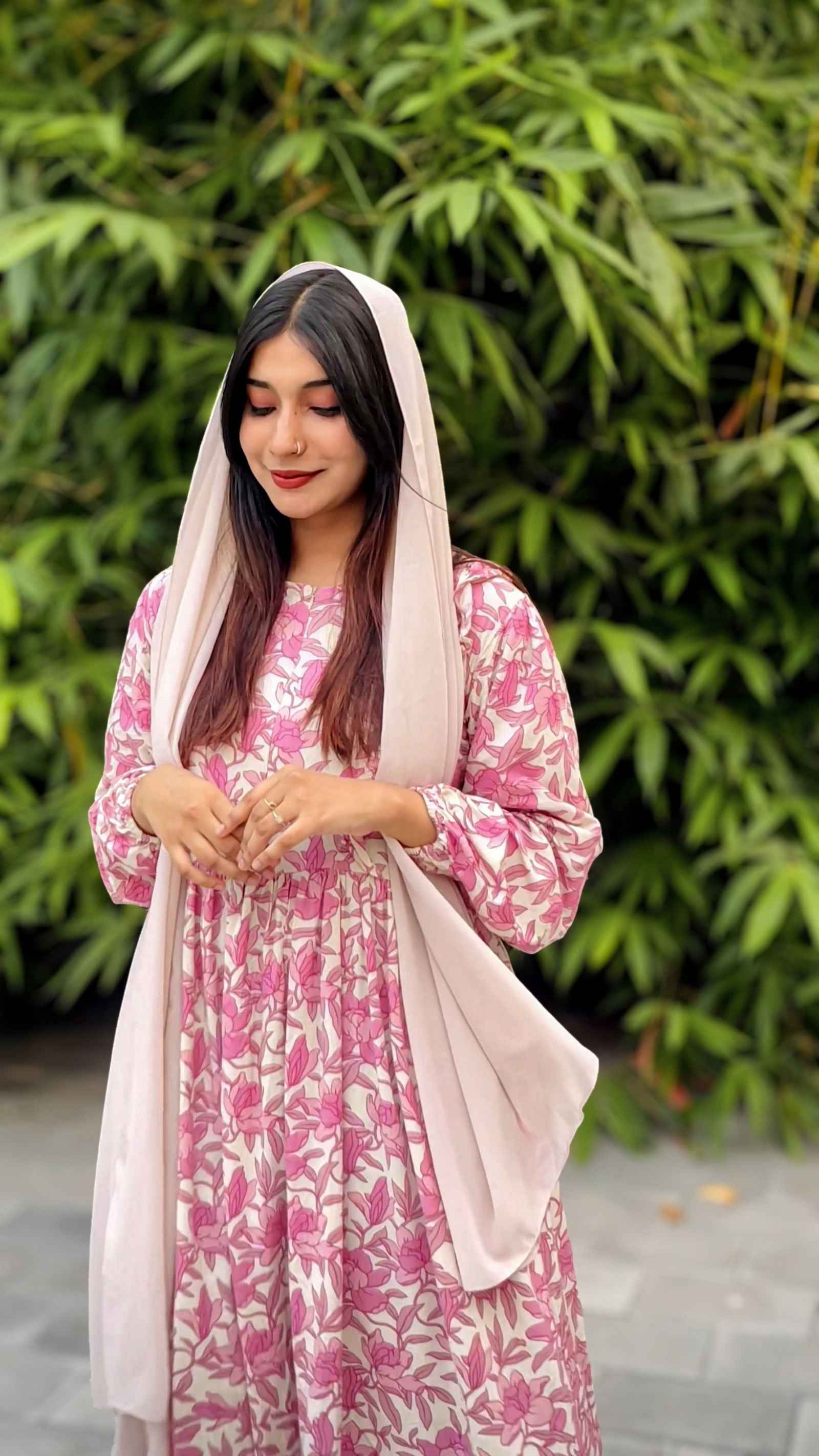 Yezwe modest wear maxi dress in pink floral print, perfect for stylish and comfortable outings