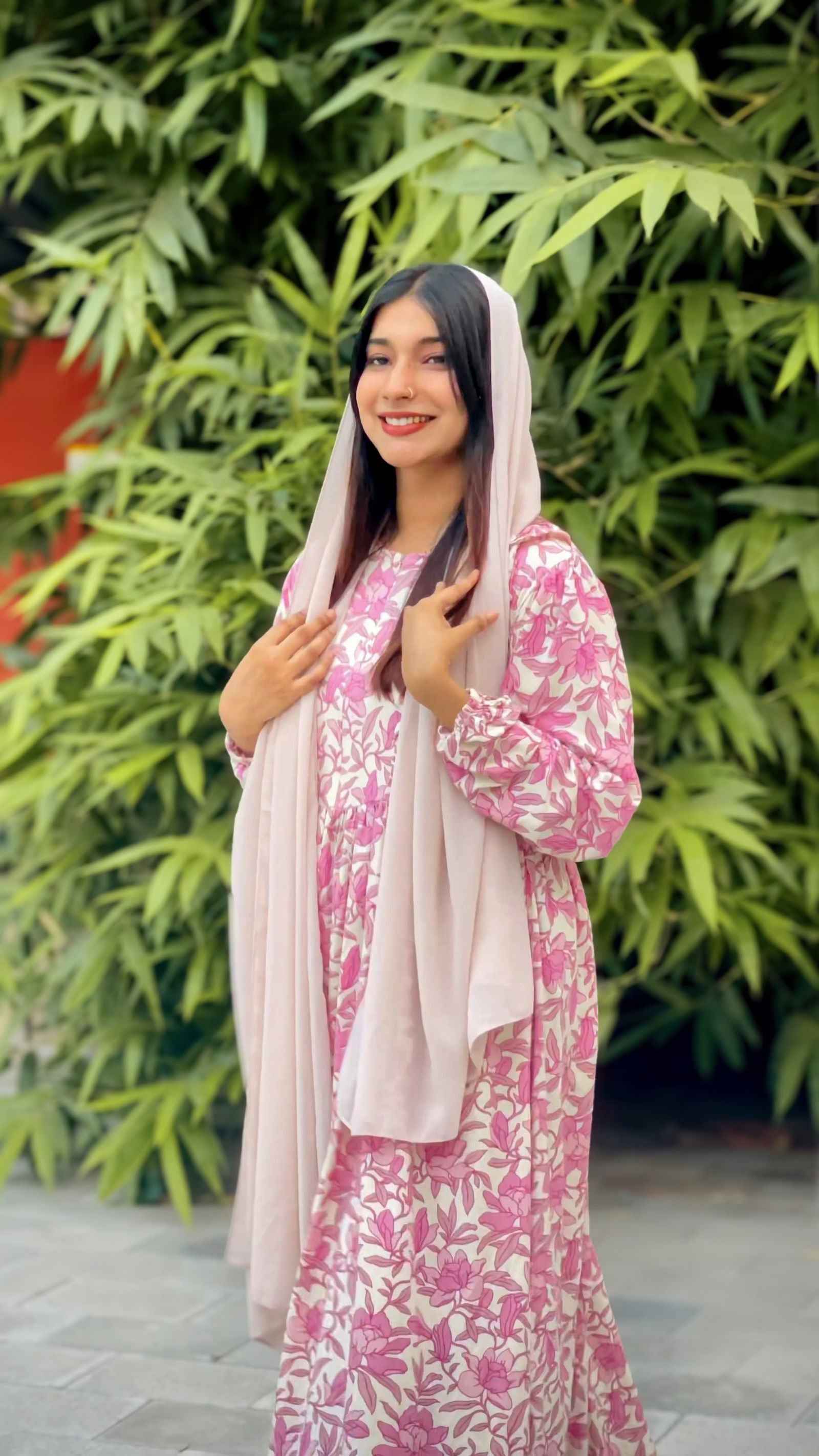 Yezwe modest wear maxi dress in floral print, featuring long sleeves and a flowy silhouette