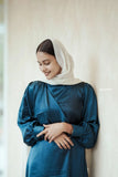 Yezwe Navy Blue Satin Overlapping Tie Flowing Maxi Dress - Modest Wear