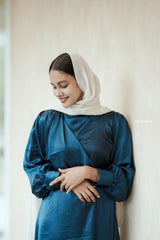 Yezwe Modest Wear Maxi Dress in Elegant Blue with Long Sleeves and Soft Fabric