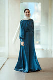 Elegant Yezwe modest wear maxi dress in teal with long sleeves and a flowing silhouette