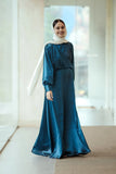 Elegant Yezwe modest wear maxi dress in teal with long sleeves and a flowing silhouette