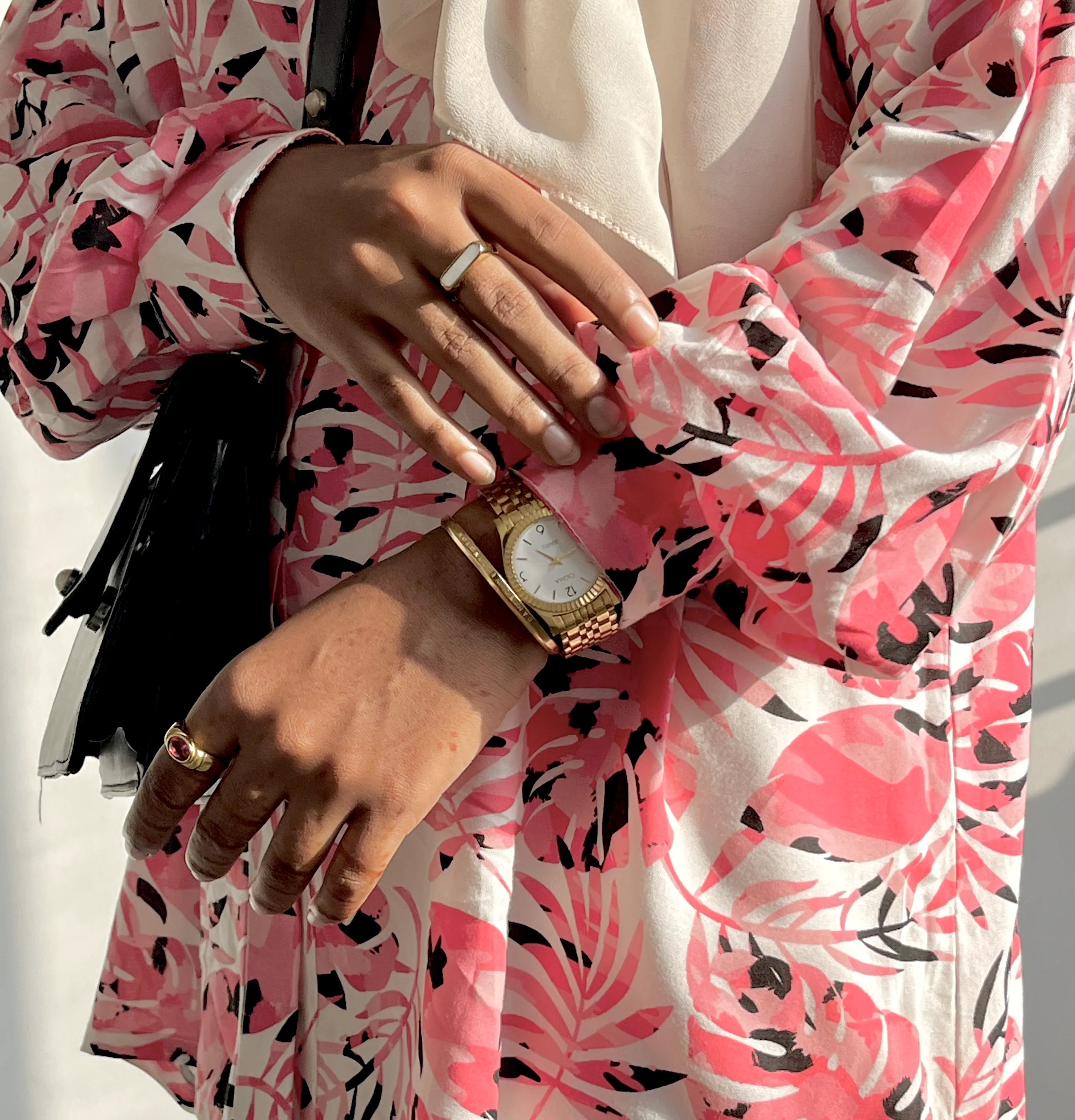 Yezwe modest wear pink printed shirt featuring vibrant floral patterns and stylish long sleeves