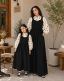 Mom & Daughter Black Pinafore Dress Set with Embroidered Kora Cotton Inner for Stylish Family Looks