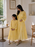 Mom & Daughter Butter Yellow Georgette Maxi Dress Combo | Modest Wear showcased in a bright setting