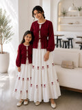 Mom & Daughter Matching Bow Detail Maxi Dress Set In Wine Red & White featuring elegant bows and a stylish design