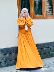 Yezwe Mustard Yellow Maxi Dress with long sleeves and a flowy silhouette for comfortable wear