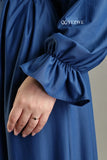 Navy blue modest maxi dress by YEZWE featuring elegant ruffled sleeves for a chic look