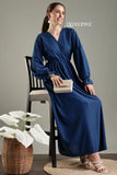 Navy blue modest maxi dress by YEZWE with long sleeves and a flattering waistline