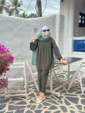 Yezwe Co-ord Set Olive Green Top and Pant - Full Sleeve Modest & Western Wear