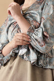 YEZWE Olive Satin Gown Modest Wear Gown with Floral Puff Sleeve Detail