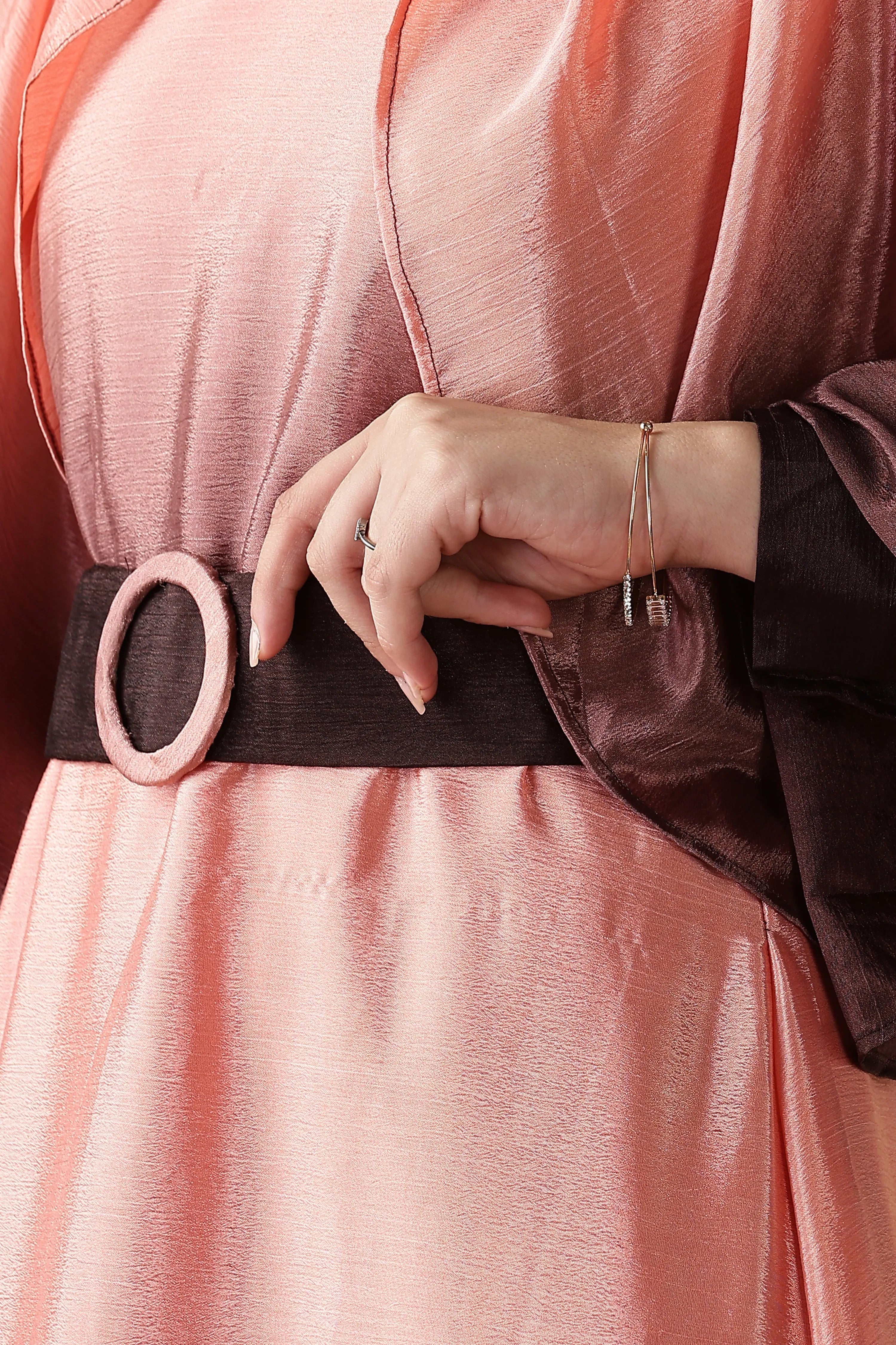 Close-up of YEZWE Ombre Maxi Dress with Belt showcasing the stylish belt and fabric details
