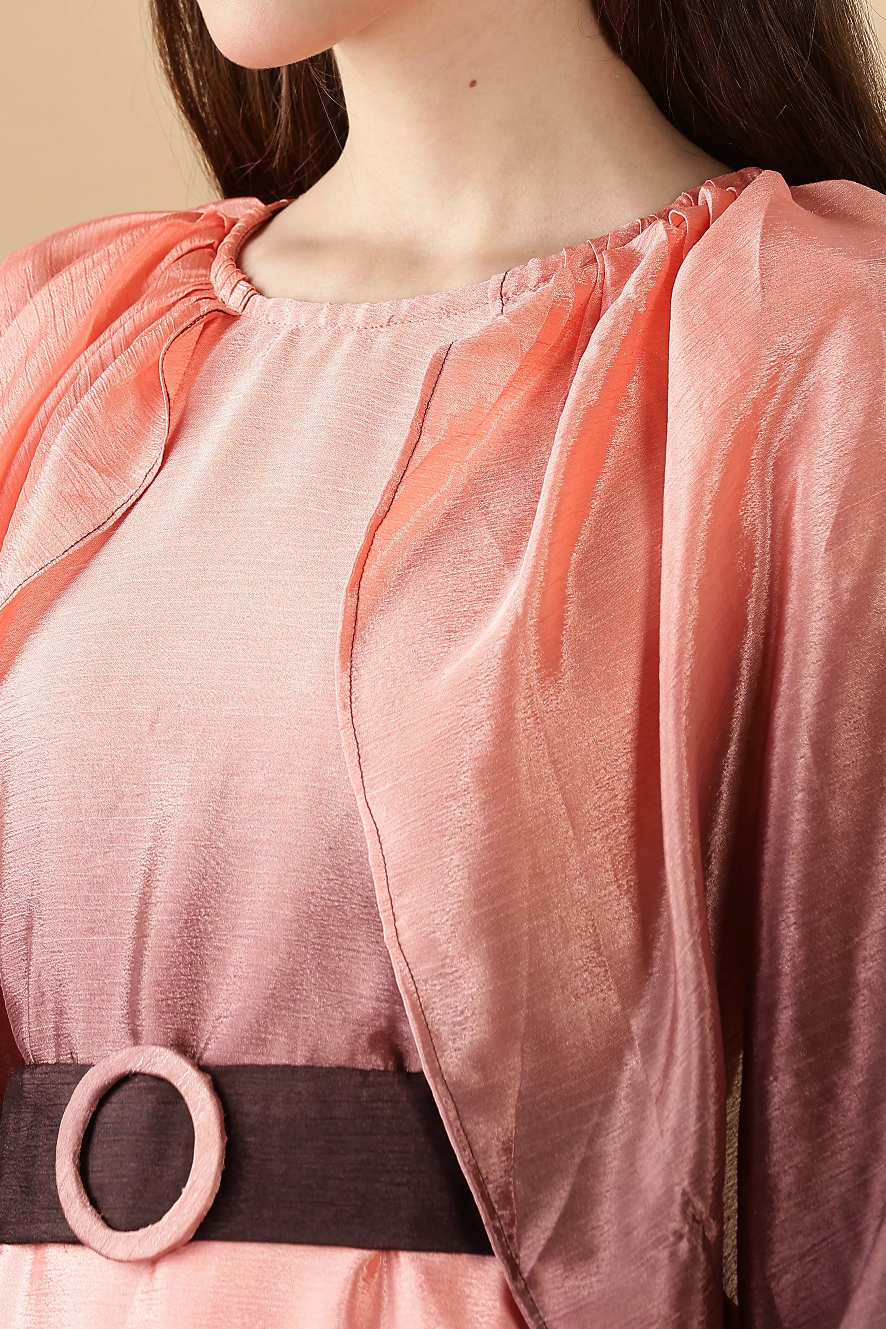 YEZWE Ombre Maxi Dress with Belt featuring soft gradient color and stylish sleeves