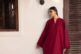 Organic Cotton Summer Deep wine Co-Ord Set with Embroidered Pants displayed on a model in a traditional setting