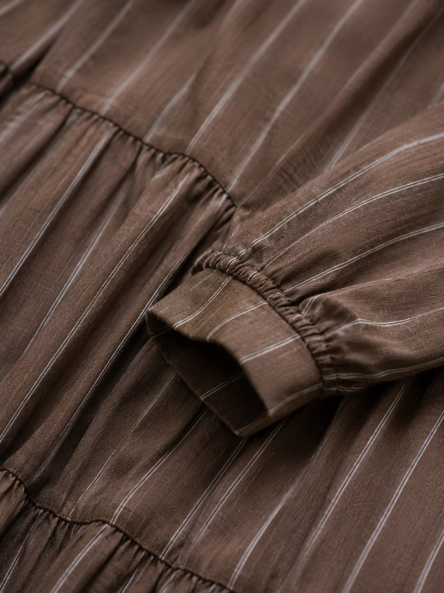 Oversized Striped Tiered Maxi Dress for Women in Brown with Flared Loose Sleeves and Modest Design