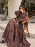 YEZWE Oversized Striped Tiered Maxi Dress for Women with Loose Flared Design, perfect for casual outings