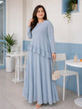 Pastel Blue Faux Georgette Asymmetric Ruffle | Lace-Up Back & Flowing Silhouette for Women by YEZWE