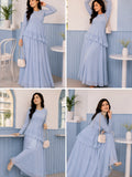 Pastel Blue Faux Georgette Asymmetric Ruffle | Lace-Up Back & Flowing Silhouette for Women in stylish co-ord set