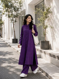 Purple Vertican Linen Co-Ord Set for Women | Korean Inspired Street Wear, featuring a long tunic and wide-leg pants