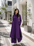 Purple Vertican Linen Co-Ord Set for Women in Korean Inspired Street Wear, featuring a stylish tunic and wide-leg pants