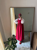 Stylish Yezwe Reddish Maroon Pinafore Dress worn with a white blouse and captured in a mirror reflection