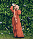 Yezwe Brick Red Textured Rib Maxi Dress with Belt - Prebooking Modest Wear - YEZWE