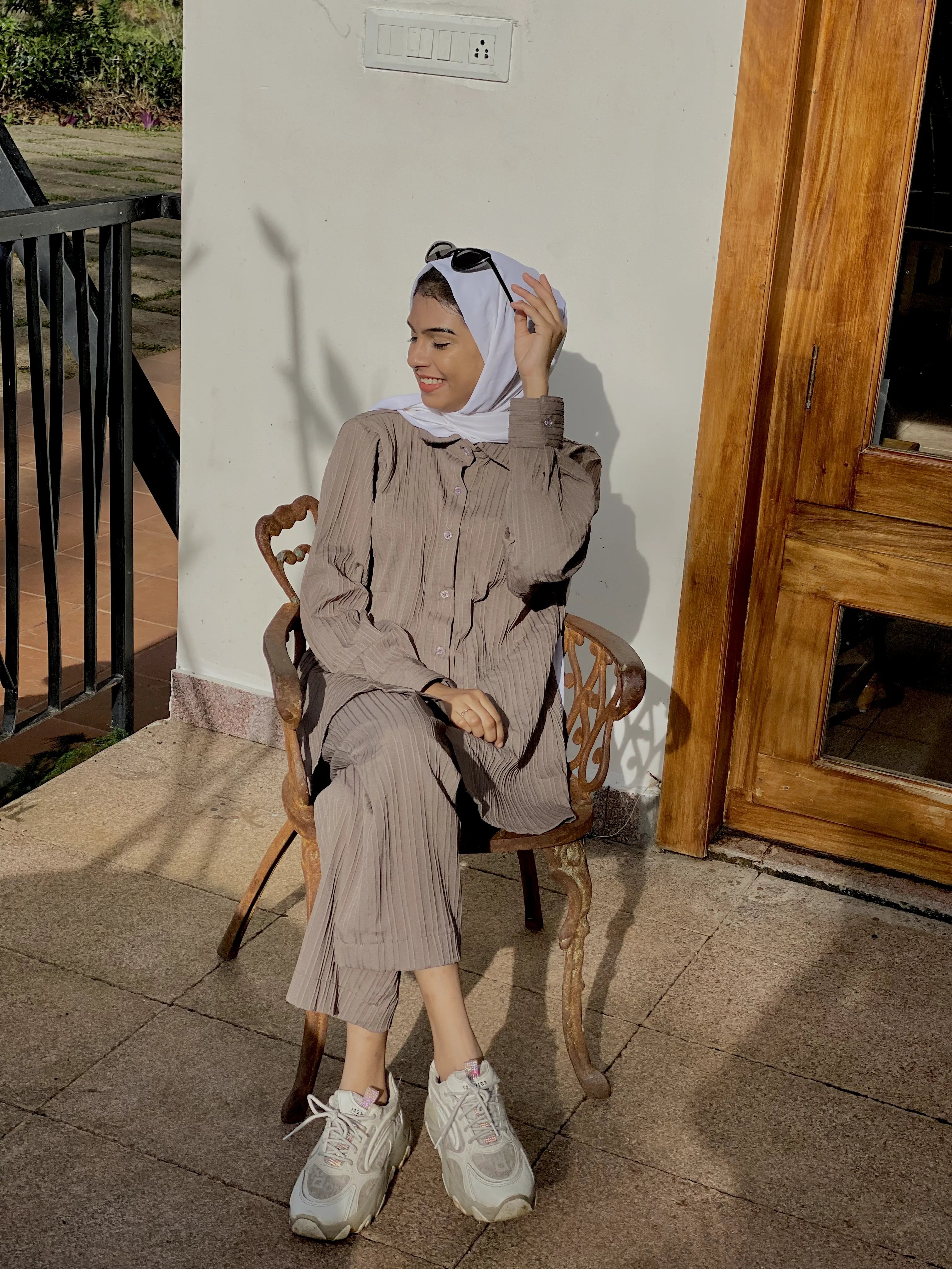 Yezwe Textured Stripe Modest Wear featuring a stylish top and pant set for comfortable, modest fashion