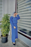 Yezwe Turkish style modest wear featuring a blue top and skirt set, perfect for elegant occasions