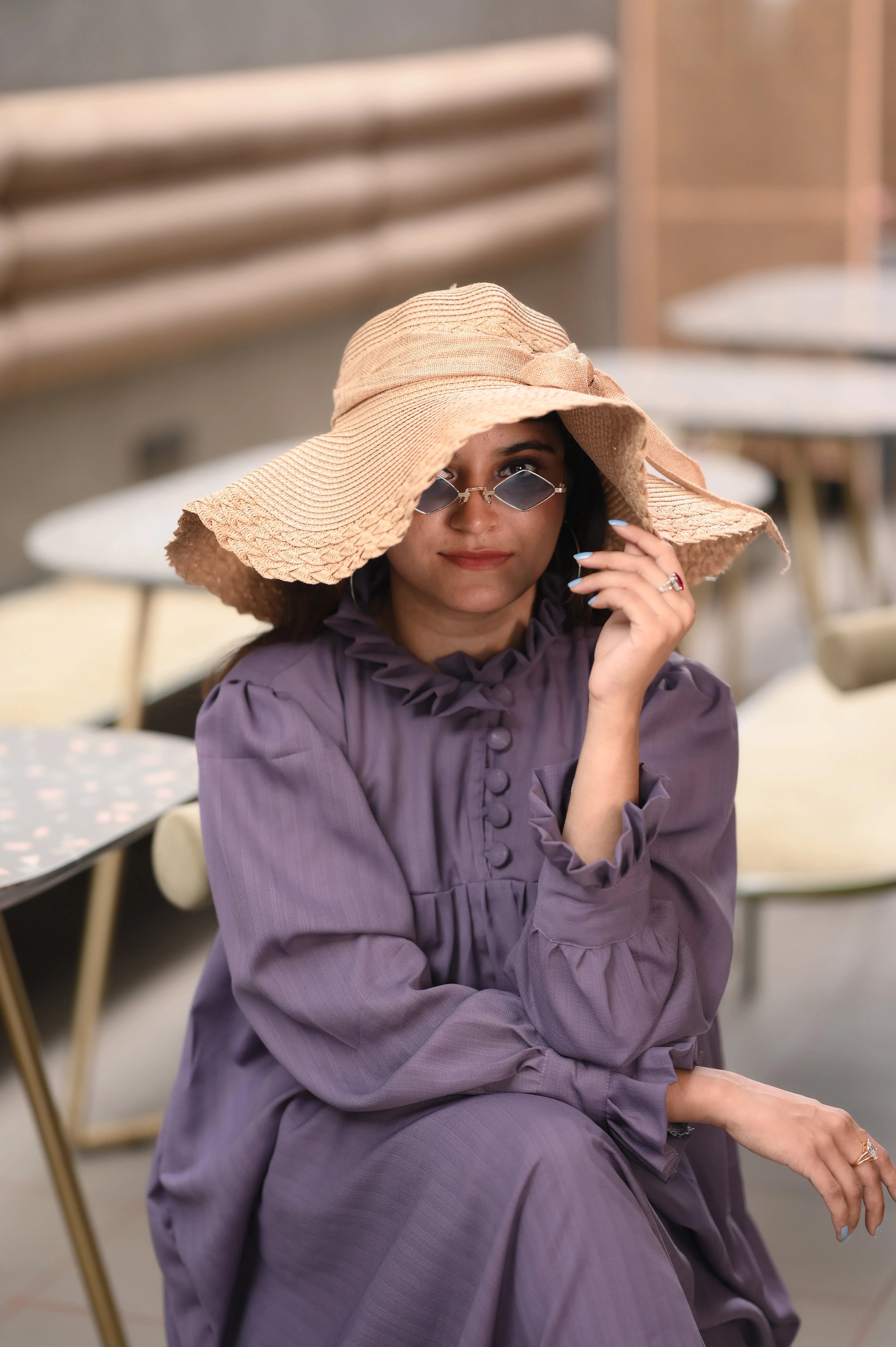 Yezwe Grape Purple Plain Maxi Dress with Front Open - Modest Wear - YEZWE