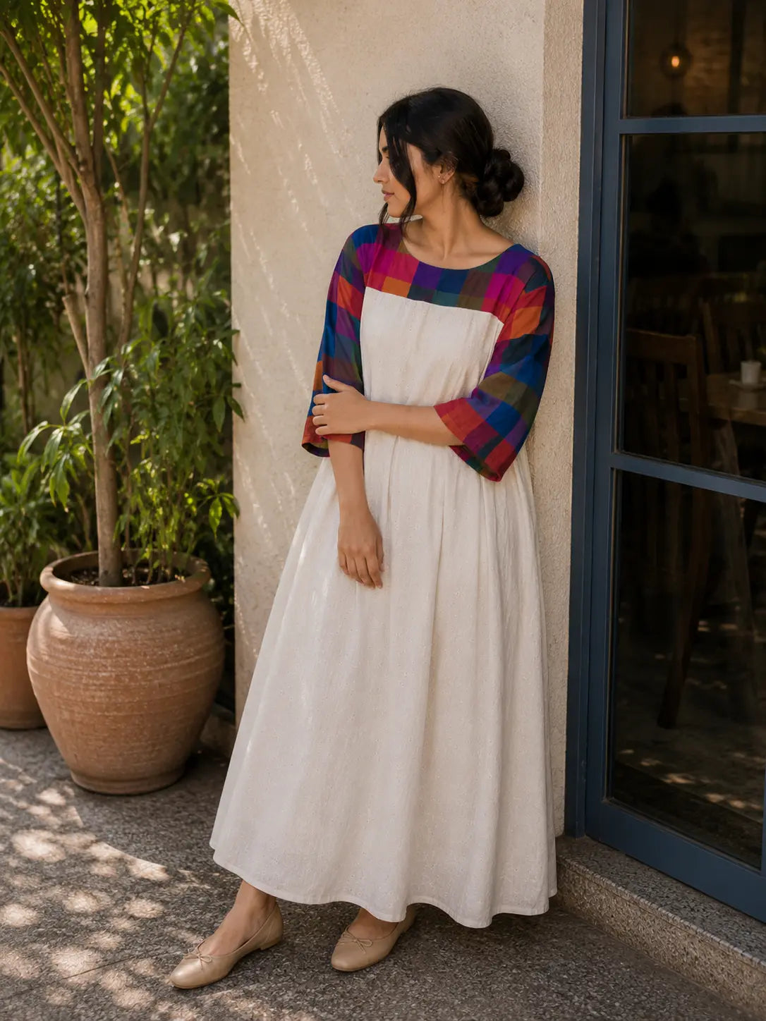 YEZWE Vintage Full Length Hakoba Dress Festive with Colorful Sleeves, Perfect for Special Occasions