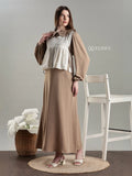 YEZWE Light Mocha Brown Cey Layered Modest Maxi Dress with Hakoba Shrug