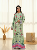 YEZWE Green Floral Printed Maxi Jalabiya Kaftan - Median Silk Crepe | Pre-Booking