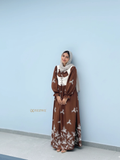 Yezwe Earthy Brown Khadi Embroidery Maxi Dress | Modest Coquette Fashion