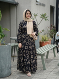 Black Georgette Check Print Full Sleeve Maxi Dress -  Yezwe Modest Wear