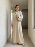 Yezwe Beige Pinafore Full Length With White Inner Top - Modest Wear