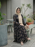 Black Georgette Check Print Full Sleeve Maxi Dress -  Yezwe Modest Wear
