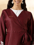 YEZWE customizable modest maxi dress in burgundy with a tied waist and elegant long sleeves