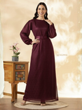 YEZWE Schiffli Satin-Lined Customizable Modest Maxi Dress with Belt