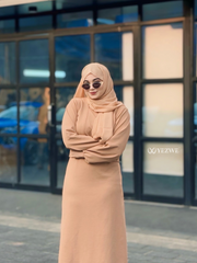 Yezwe Eid Elysian Modesty – Camel Brown Knitted Top & Skirt Co-ord Set for Timeless Elegance